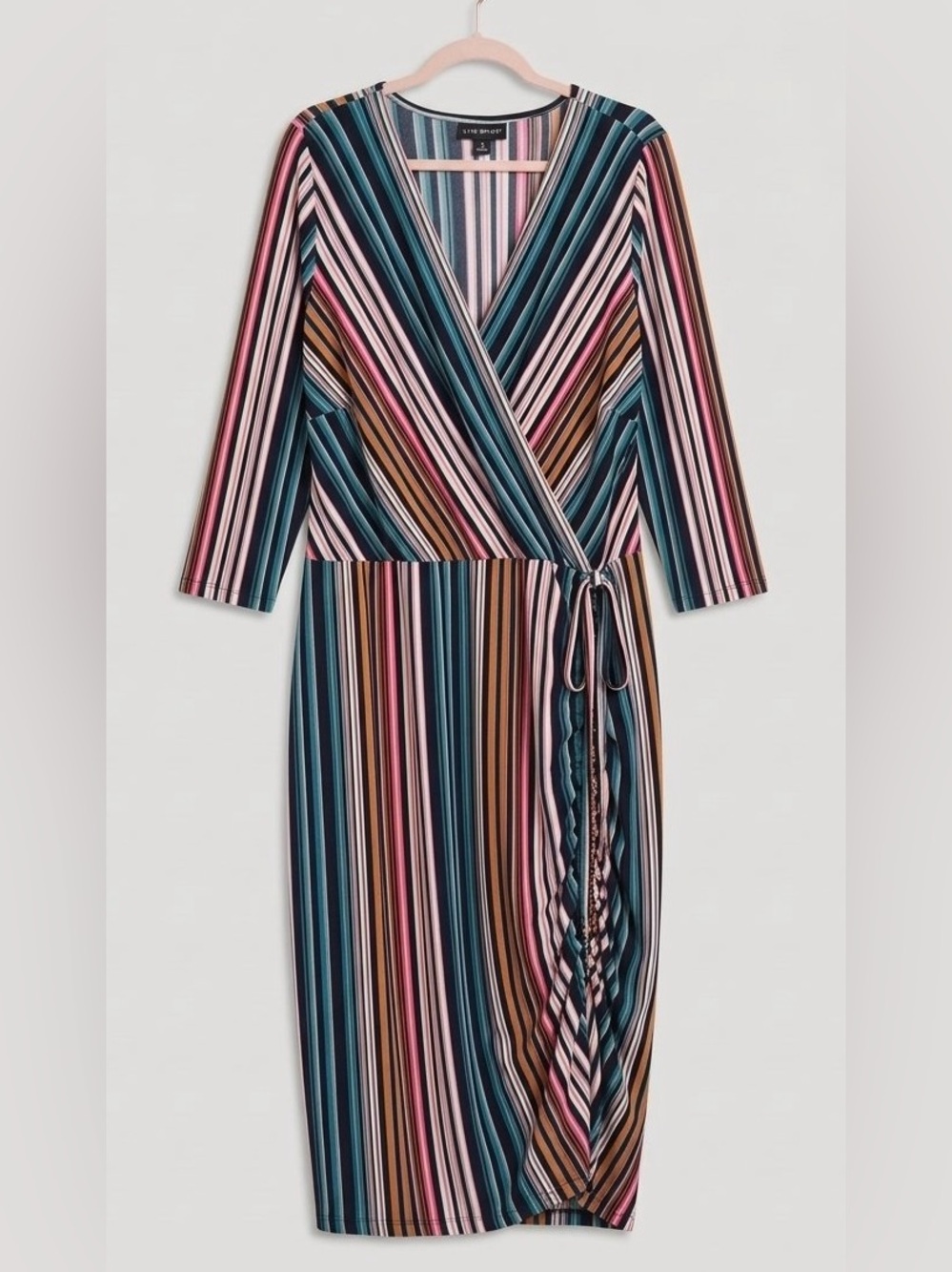 Lane Bryant Striped 3/4 Sleeve Wrap Style Midi Dress
